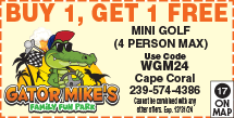 Special Coupon Offer for Gator Mike’s Family Fun Park